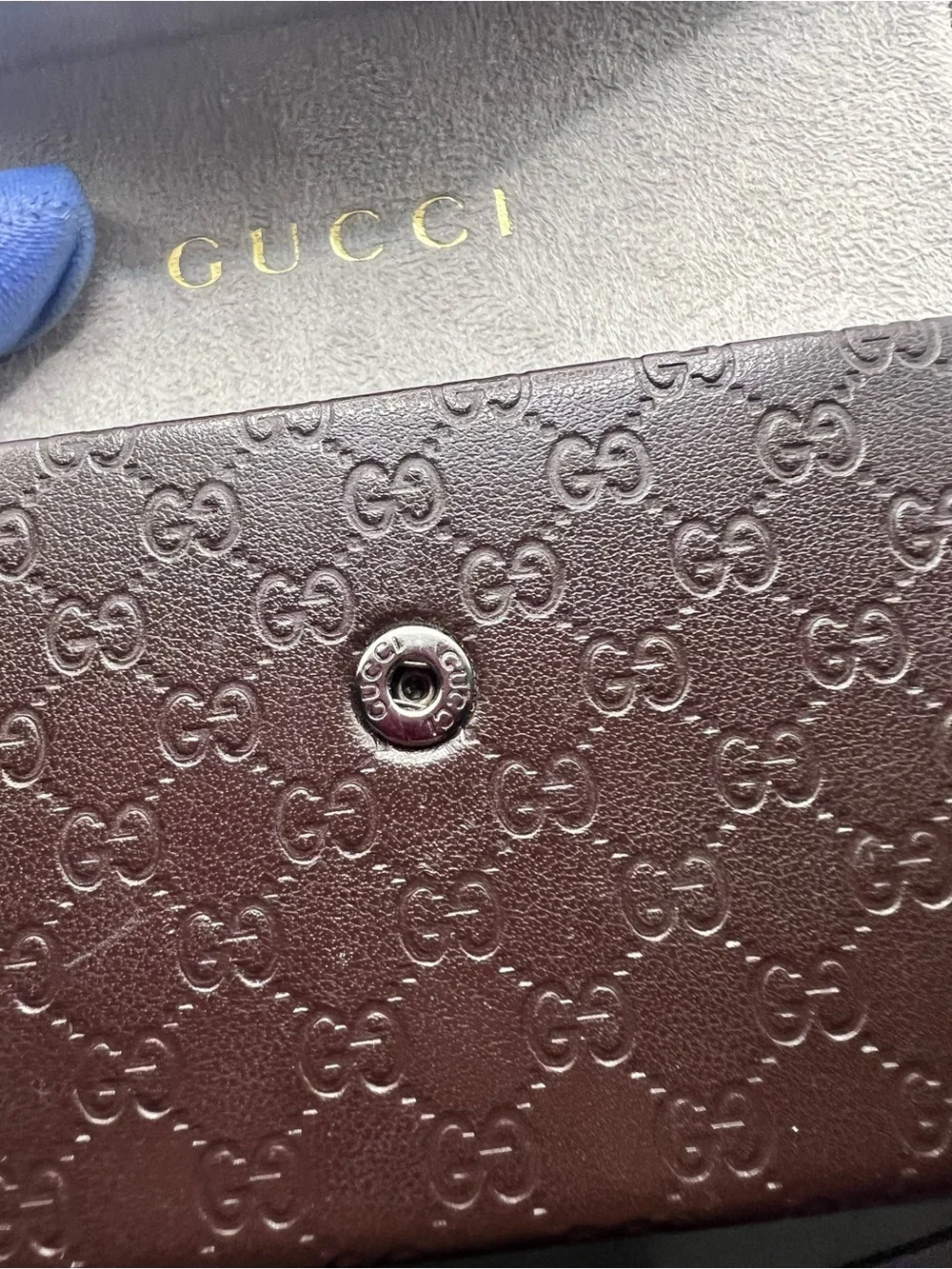 Gucci Brown  Embossed GG Leather Long Envelope sunglasses case